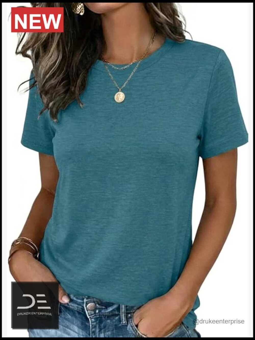 Short Sleeve Crewneck T-Shirt Soft Stretchy Polyester Blend Tee